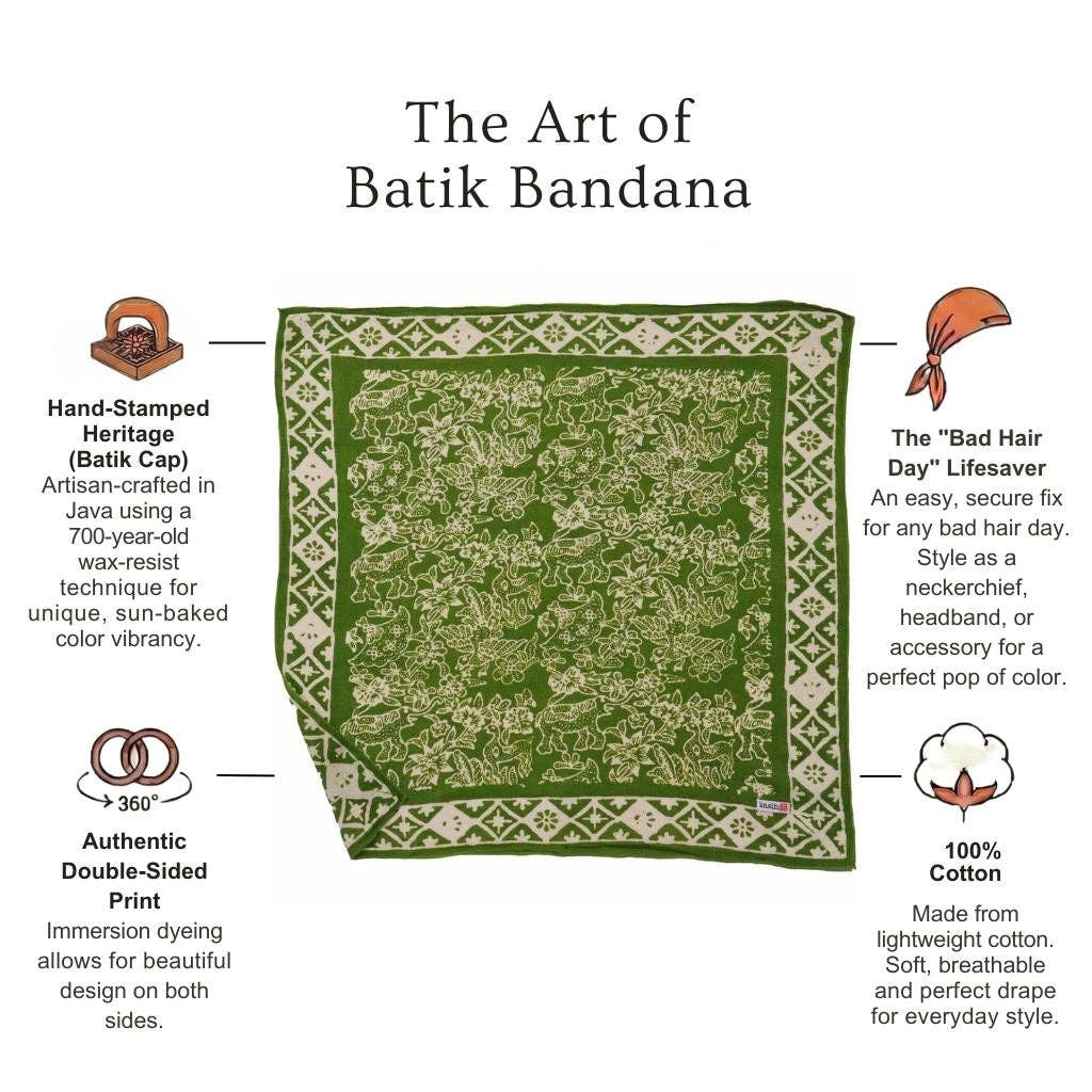 Hand Dyed Batik Bandana, 100% Soft Cotton, Green Serenity - Meadow Collectivebandana