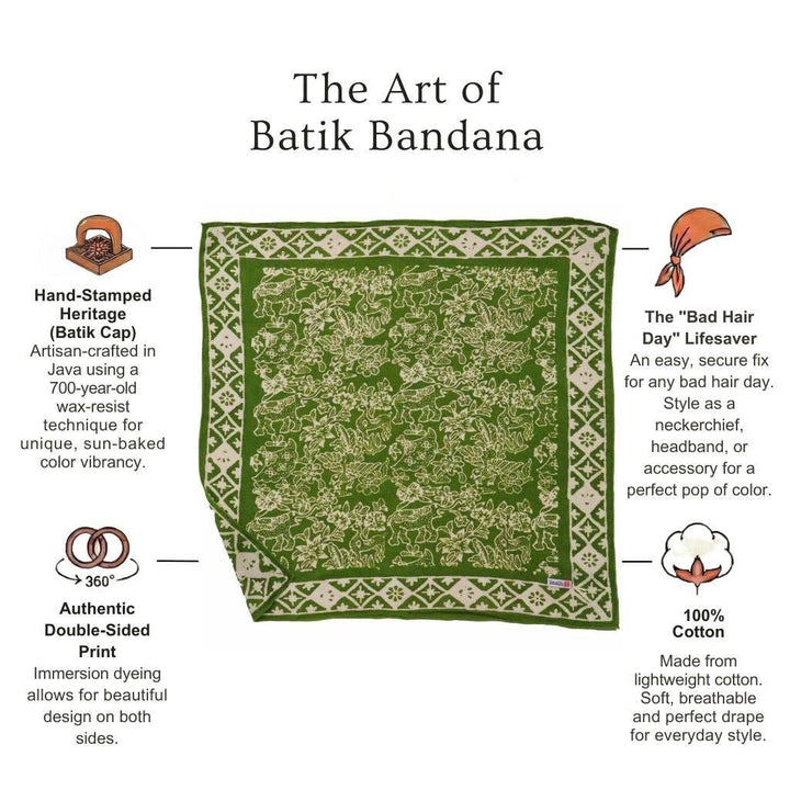 Hand Dyed Batik Bandana, 100% Soft Cotton, Green Serenity - Meadow Collectivebandana