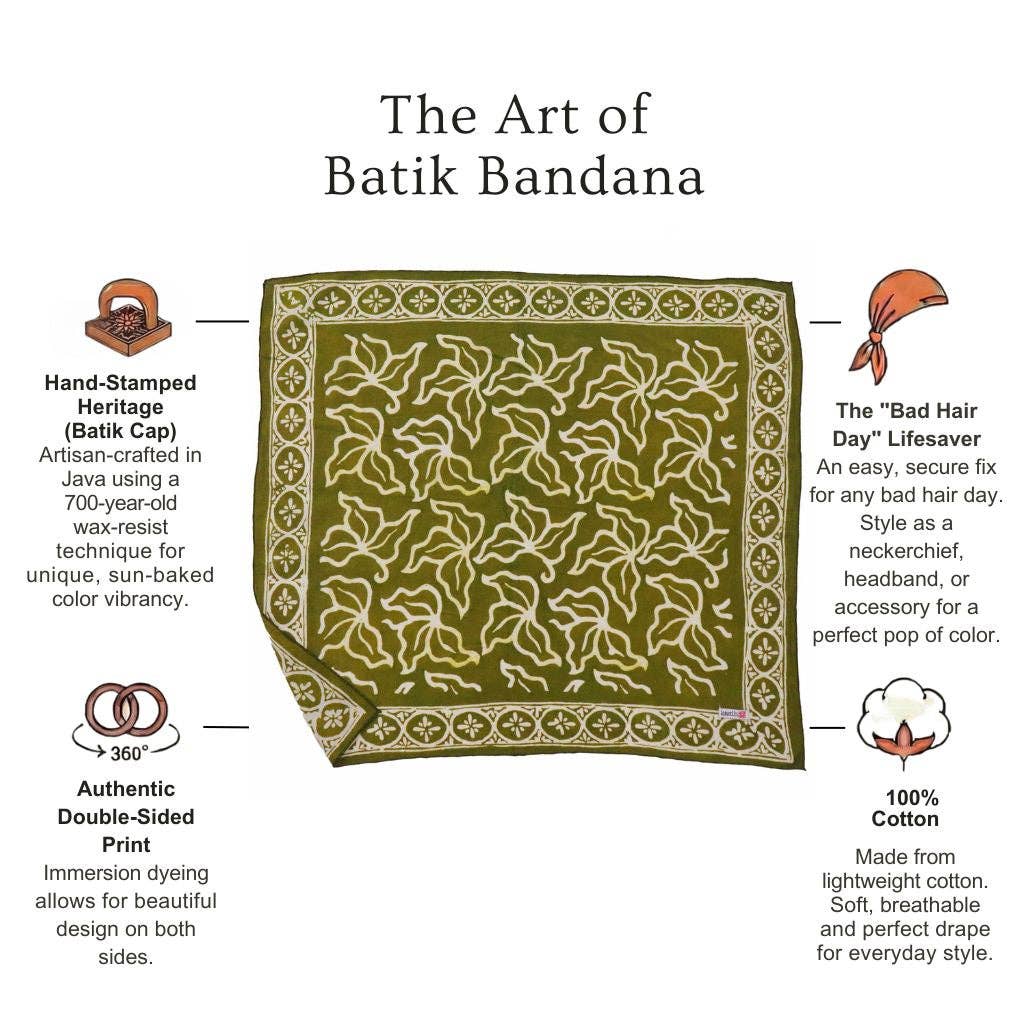Hand Dyed Batik Bandana, 100% Soft Cotton, Jade Jungle in Olive - Meadow Collectivebandana
