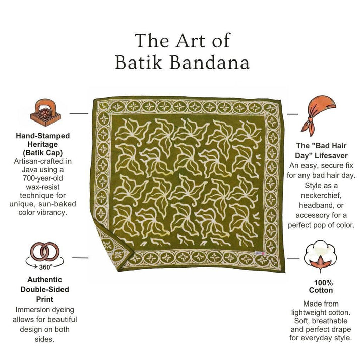Hand Dyed Batik Bandana, 100% Soft Cotton, Jade Jungle in Olive - Meadow Collectivebandana