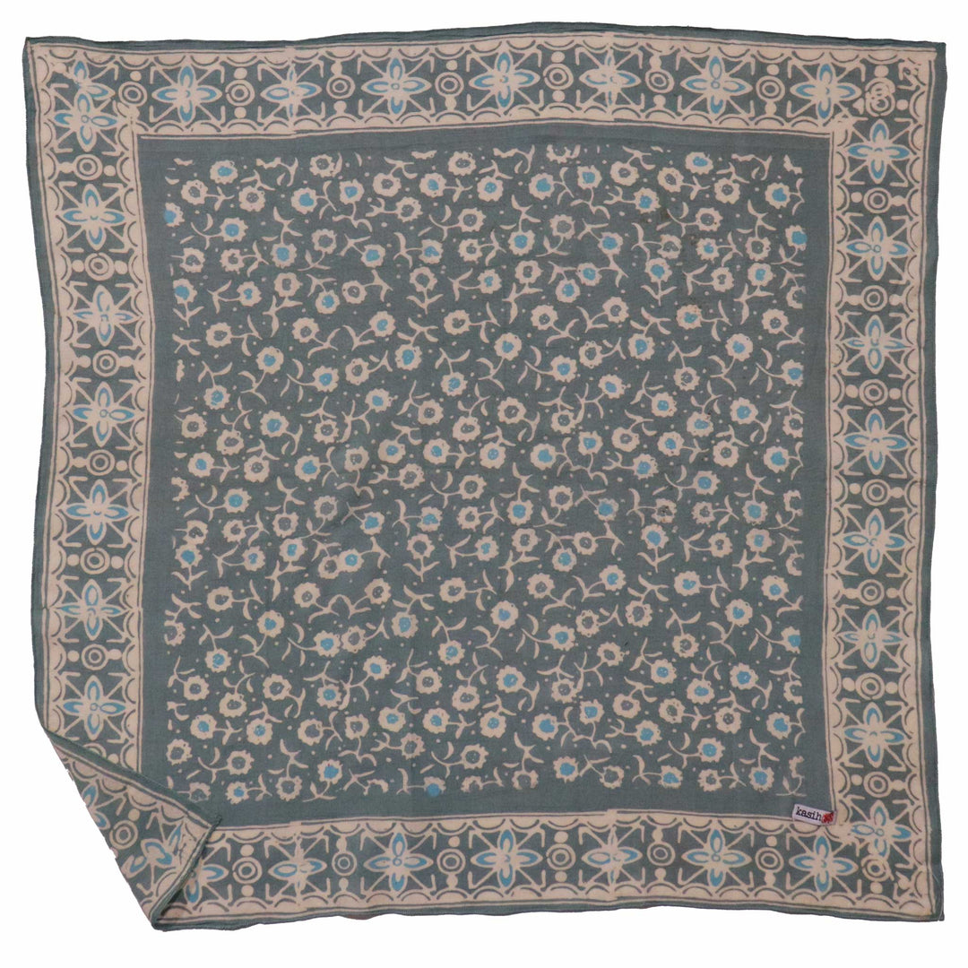 Hand Dyed Batik Bandana, 100% Soft Cotton, Java Petals, Gray, - Meadow Collectivebandana