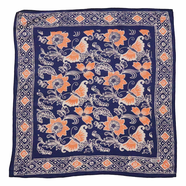Hand Dyed Batik Bandana, 100% Soft Cotton, Passion Flutter, Blue, Peach - Meadow Collectivebandana