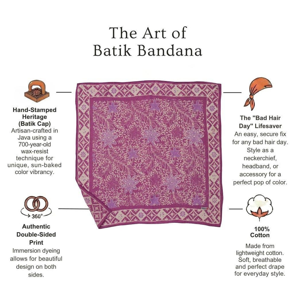Hand Dyed Batik Bandana, 100% Soft Cotton, Pink Lilac - Meadow Collectivebandana