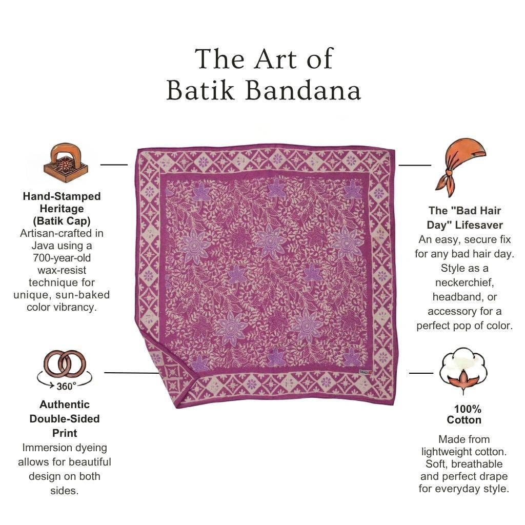 Hand Dyed Batik Bandana, 100% Soft Cotton, Pink Lilac - Meadow Collectivebandana