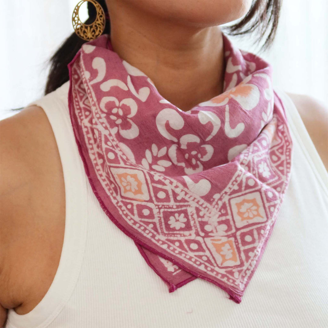 Hand Dyed Batik Bandana, 100% Soft Cotton, Plumeria - Meadow Collectivebandana