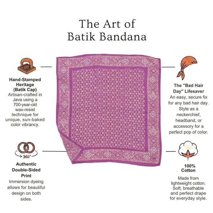 Hand Dyed Batik Bandana, 100% Soft Cotton, Timeless Trace, Purple Flower, Lilac, Lavender, Pink, Graduate&