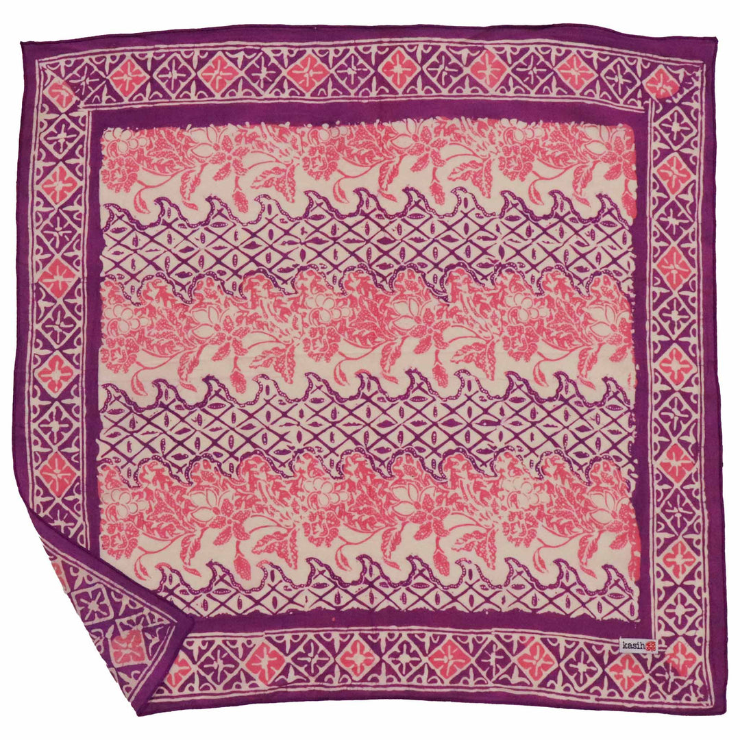 Hand Dyed Batik Bandana, 100% Soft Cotton, Vines in Purple Pink, Magenta, Hot Pink, Mother’s Day Gift - Meadow Collectivebandana