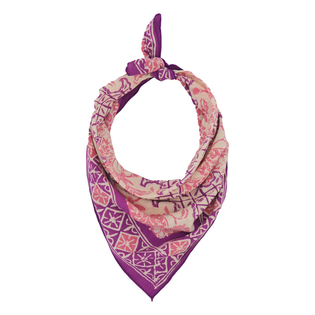 Hand Dyed Batik Bandana, 100% Soft Cotton, Vines in Purple Pink, Magenta, Hot Pink, Mother’s Day Gift - Meadow Collectivebandana