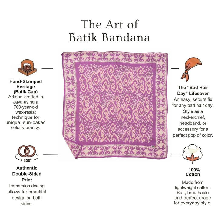 Hand Dyed Batik Bandana, 100% Soft Cotton, Violet Skies, Purple Pink - Meadow Collectivebandana