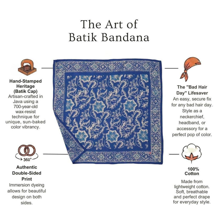 Hand Dyed Batik Bandana, Blue Tendril, 100% Cotton - Meadow Collectivebandana