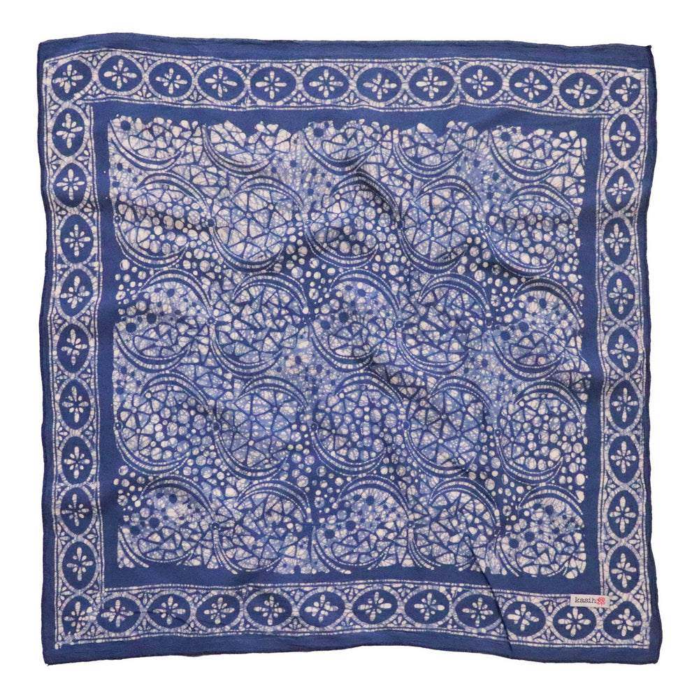 Hand Dyed Batik Bandana, Blue White, Geometric, Stone Cotton - Meadow Collectivebandana