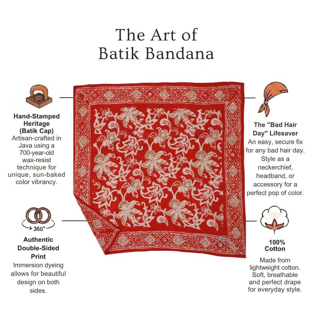 Hand Dyed, Batik Bandana, Fiery Flora, Red, Flower - Meadow Collectivebandana