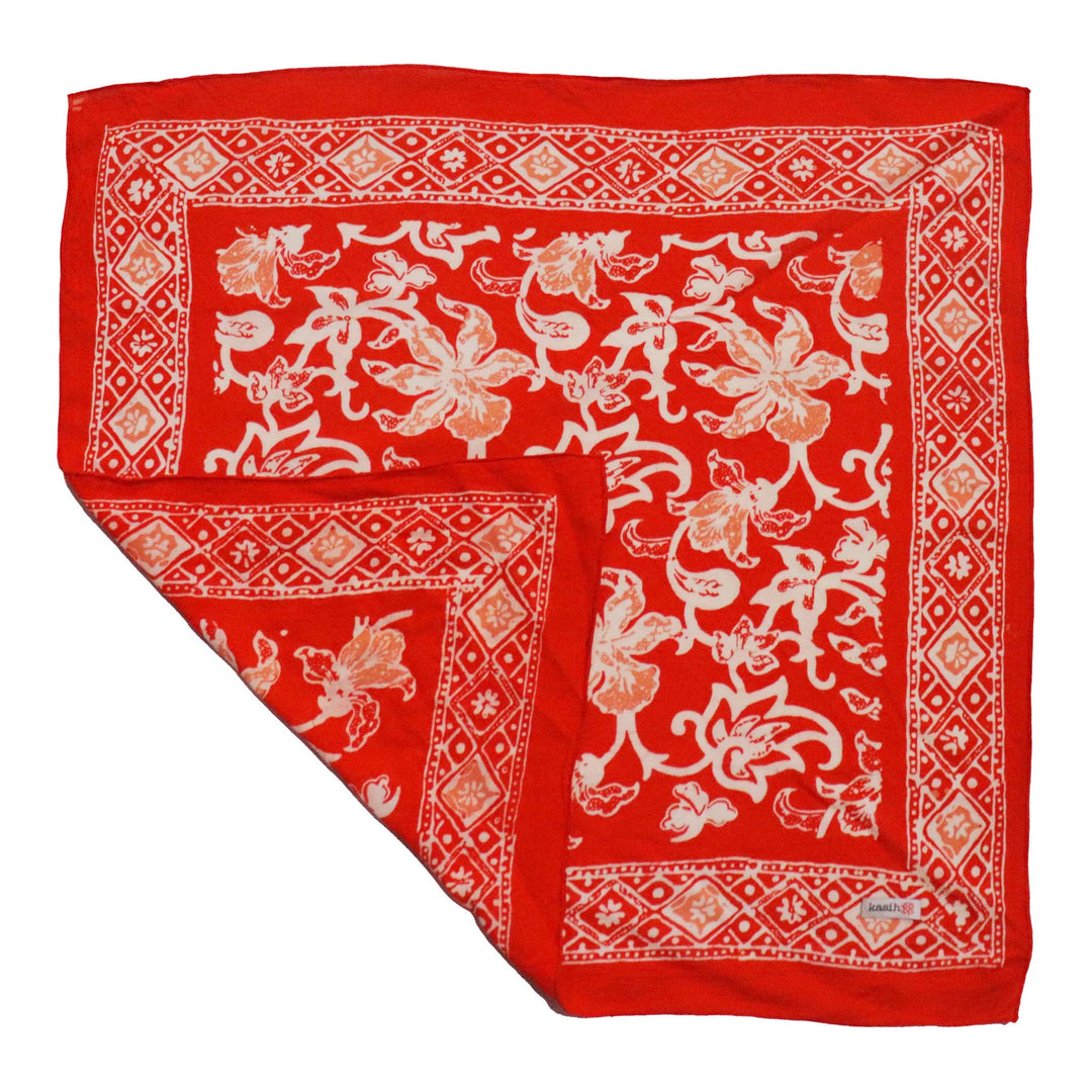 Hand Dyed, Batik Bandana, Fiery Flora, Red, Flower - Meadow Collectivebandana