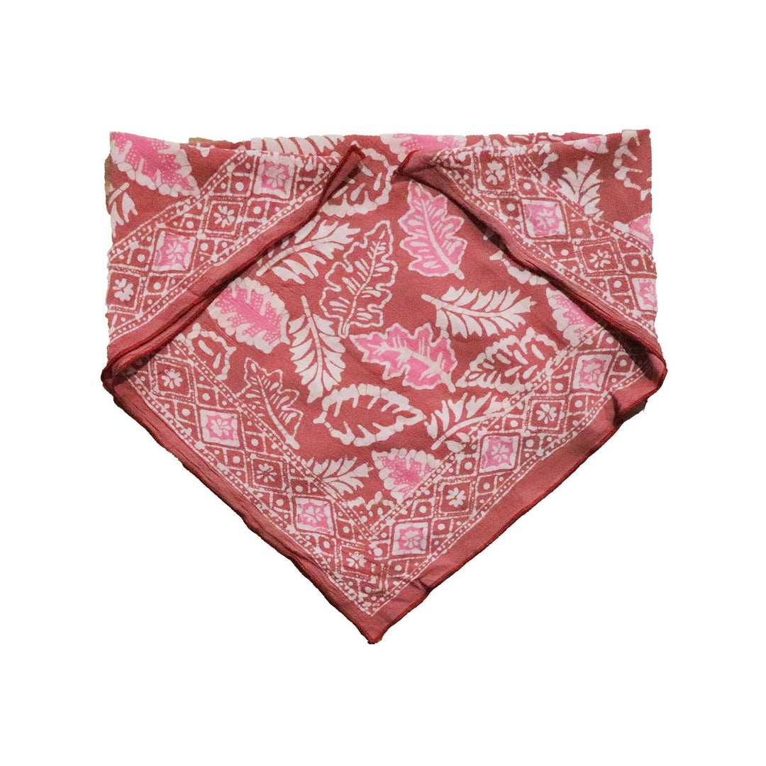 Hand Dyed Batik Bandana, Peach Pink Coral Leaves, Hair Scarf - Meadow Collectivebandana