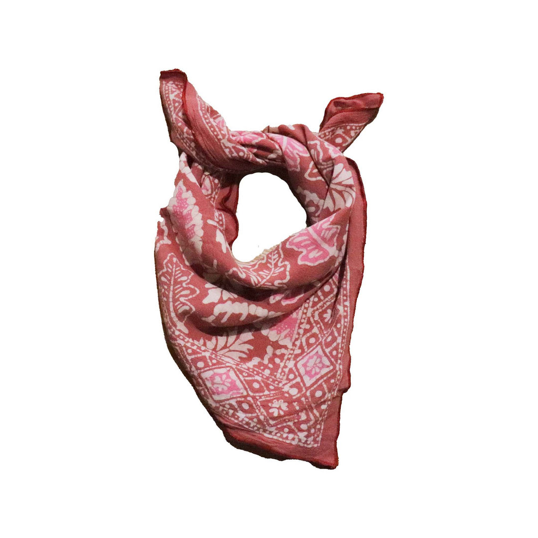 Hand Dyed Batik Bandana, Peach Pink Coral Leaves, Hair Scarf - Meadow Collectivebandana