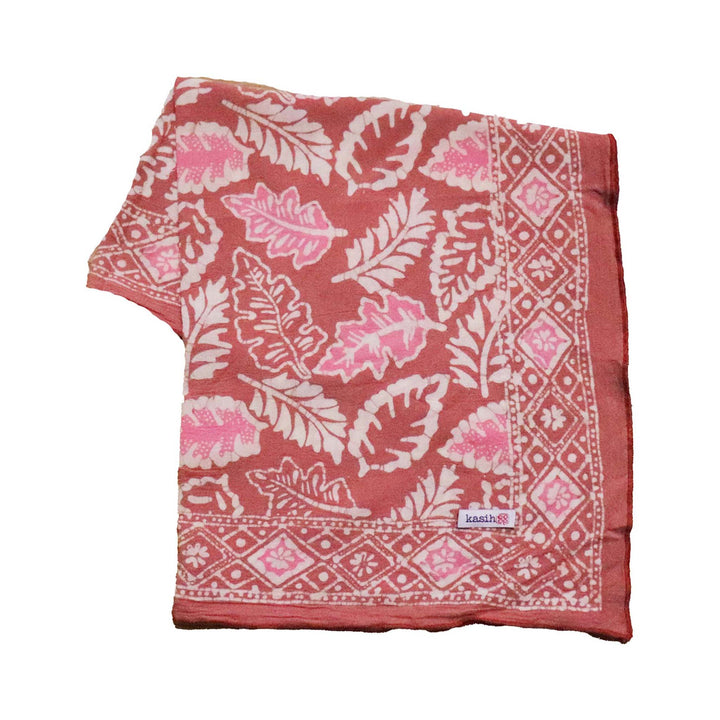 Hand Dyed Batik Bandana, Peach Pink Coral Leaves, Hair Scarf - Meadow Collectivebandana