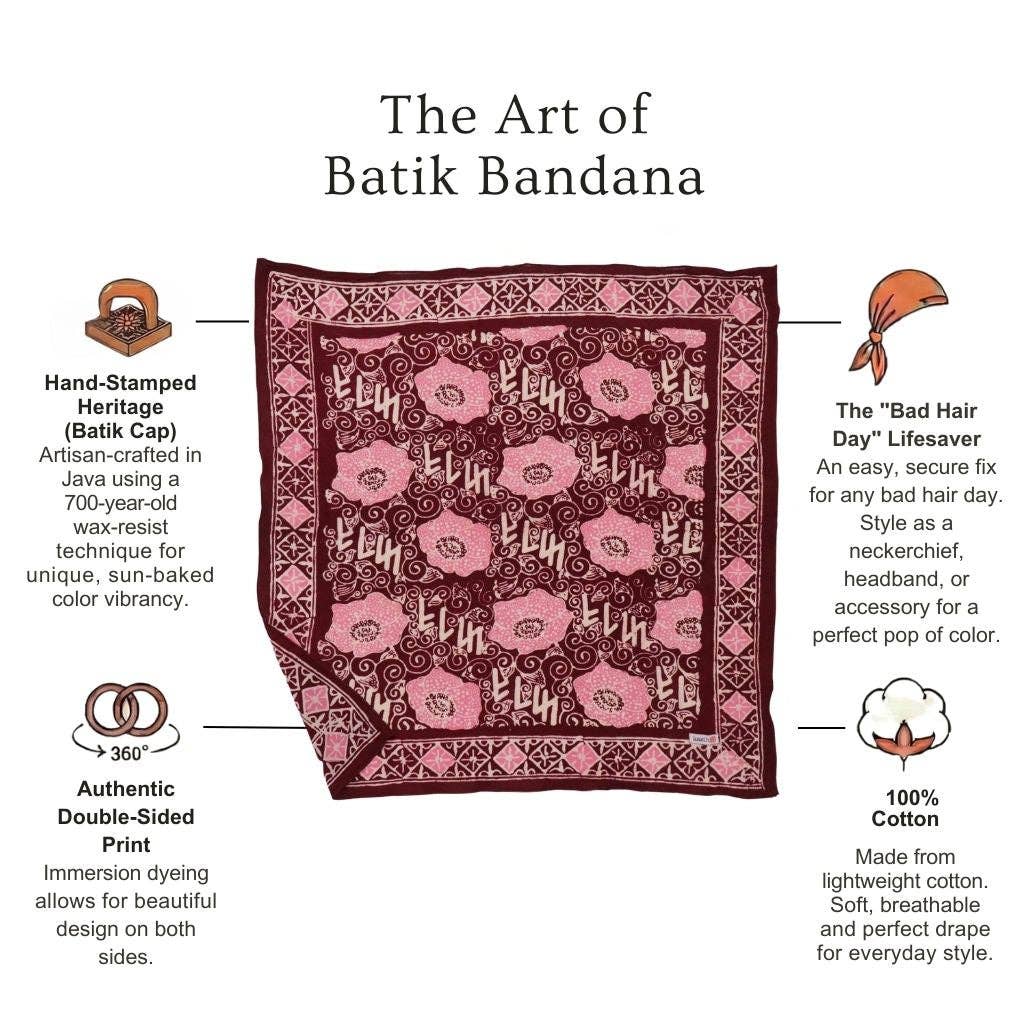 Hand Dyed Batik Bandana, Pink Corpse Flower, Giant Padma, Red, Pink - Meadow Collectivebandana