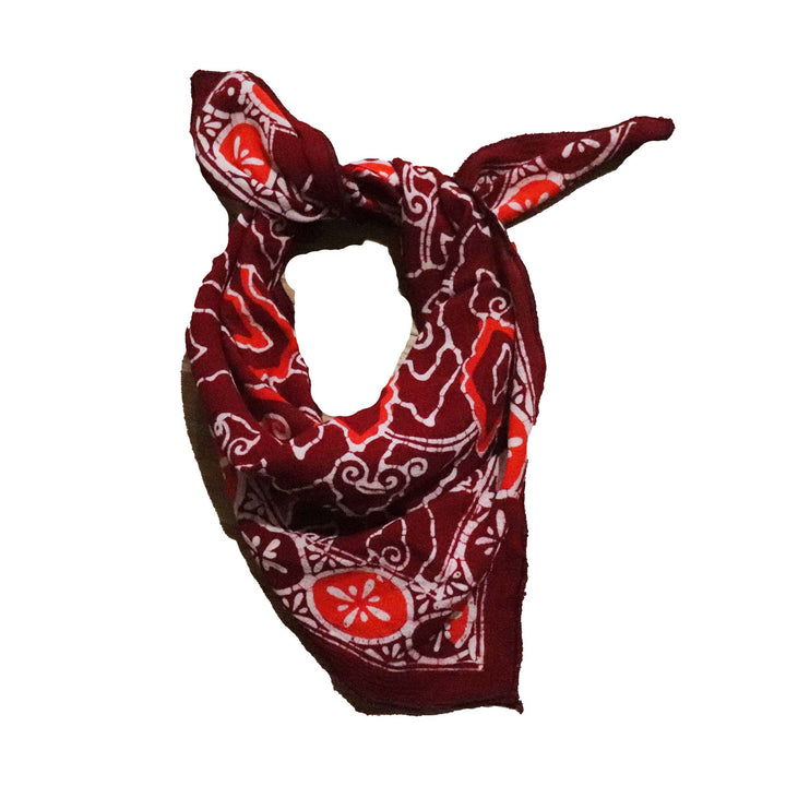 Hand Dyed Batik Bandana, Red Orange Storm, Hair Scarf Wrap, Burgundy - Meadow Collectivebandana