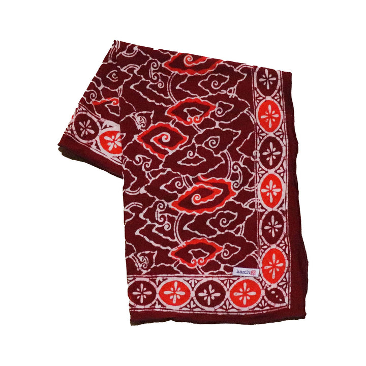 Hand Dyed Batik Bandana, Red Orange Storm, Hair Scarf Wrap, Burgundy - Meadow Collectivebandana