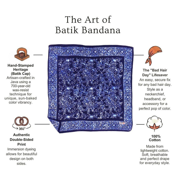 Hand Dyed Batik Bandana, Soft Lightweight Cotton, Navy Blue Wings - Meadow Collectivebandana
