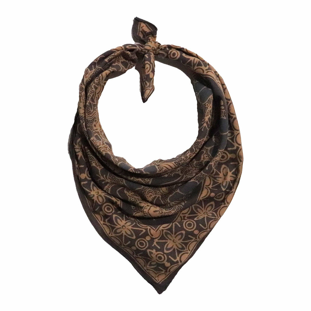Hand Dyed Batik Bandana Spotted Flower, Grey, Blue, Hair Cover Scarf, Cotton - Meadow Collectivebandana