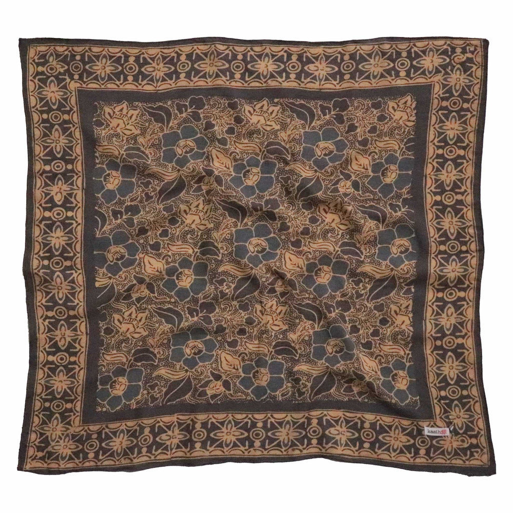 Hand Dyed Batik Bandana Spotted Flower, Grey, Blue, Hair Cover Scarf, Cotton - Meadow Collectivebandana