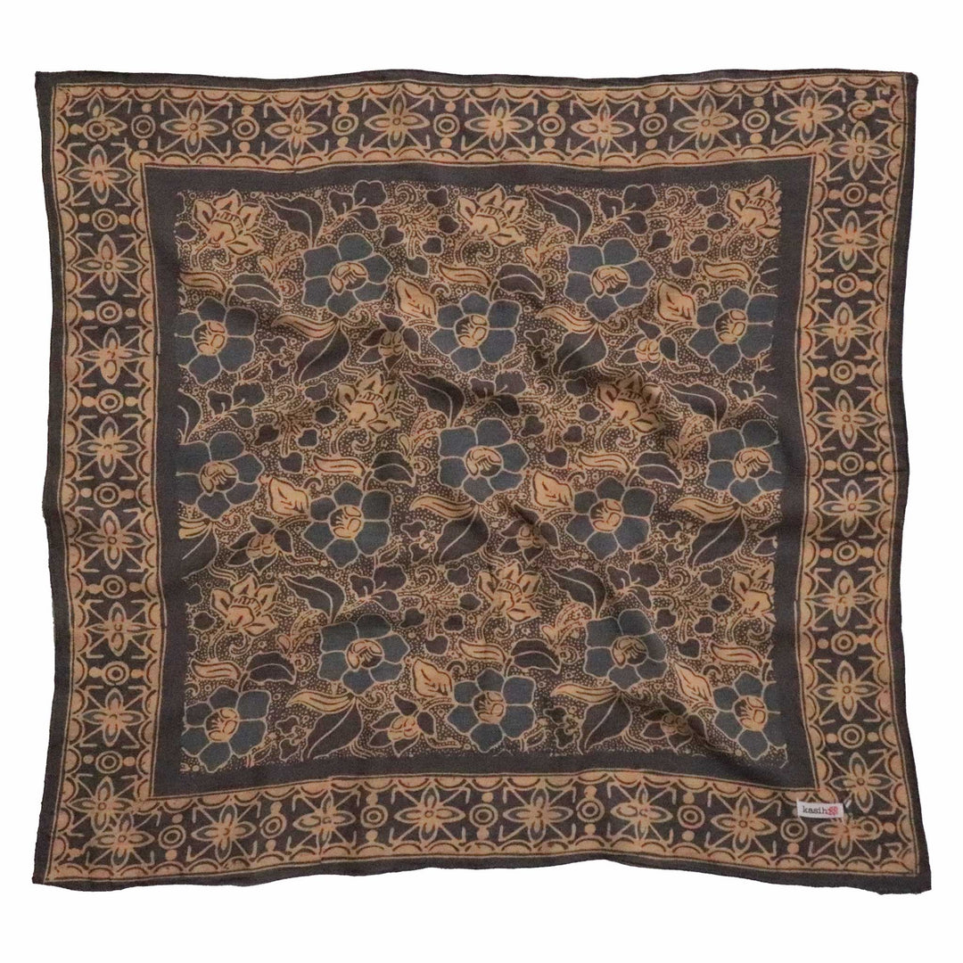 Hand Dyed Batik Bandana Spotted Flower, Grey, Blue, Hair Cover Scarf, Cotton - Meadow Collectivebandana