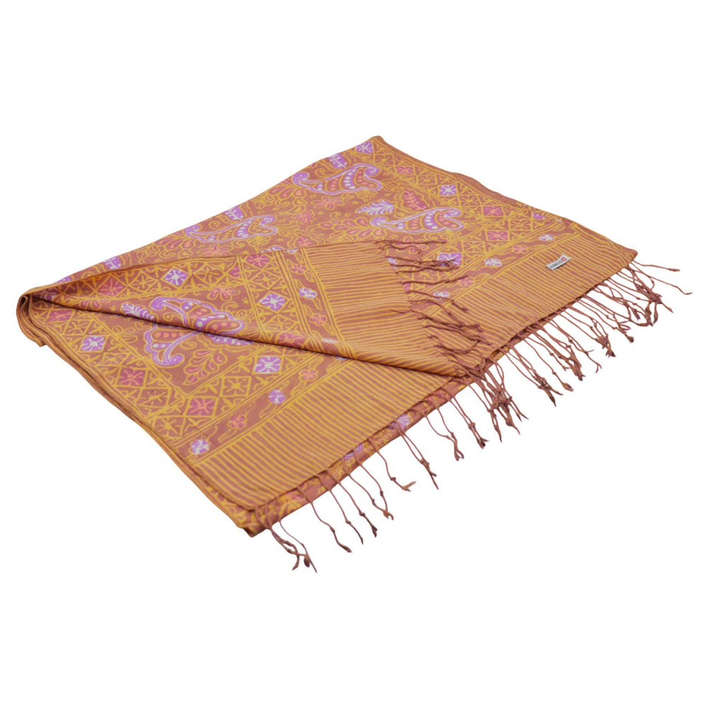 Handmade Batik Scarf, 100% Soft Cotton, Dusky Fern, Pink, Yellow, Peach - Meadow Collectivescarf