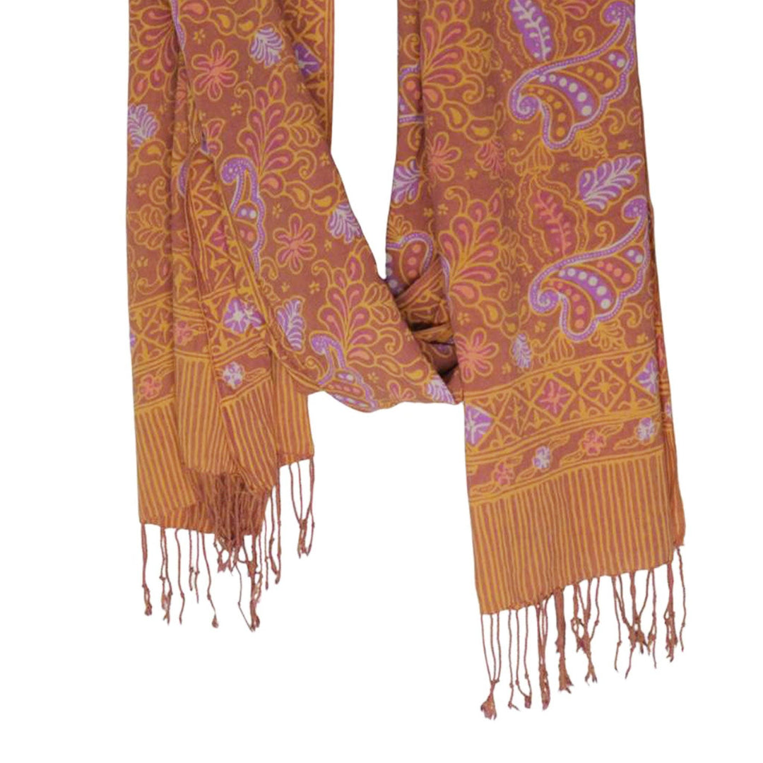Handmade Batik Scarf, 100% Soft Cotton, Dusky Fern, Pink, Yellow, Peach - Meadow Collectivescarf