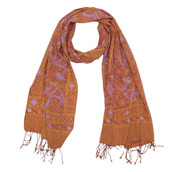 Handmade Batik Scarf, 100% Soft Cotton, Dusky Fern, Pink, Yellow, Peach - Meadow Collectivescarf