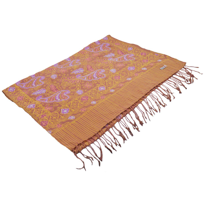 Handmade Batik Scarf, 100% Soft Cotton, Dusky Fern, Pink, Yellow, Peach - Meadow Collectivescarf