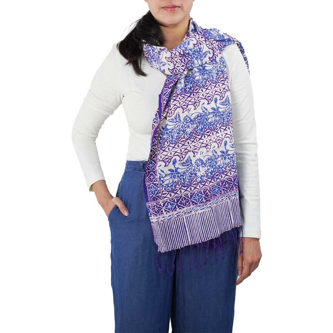 Handmade Batik Scarf - soft Cotton - Vines in Navy Blue - Meadow Collectivescarf