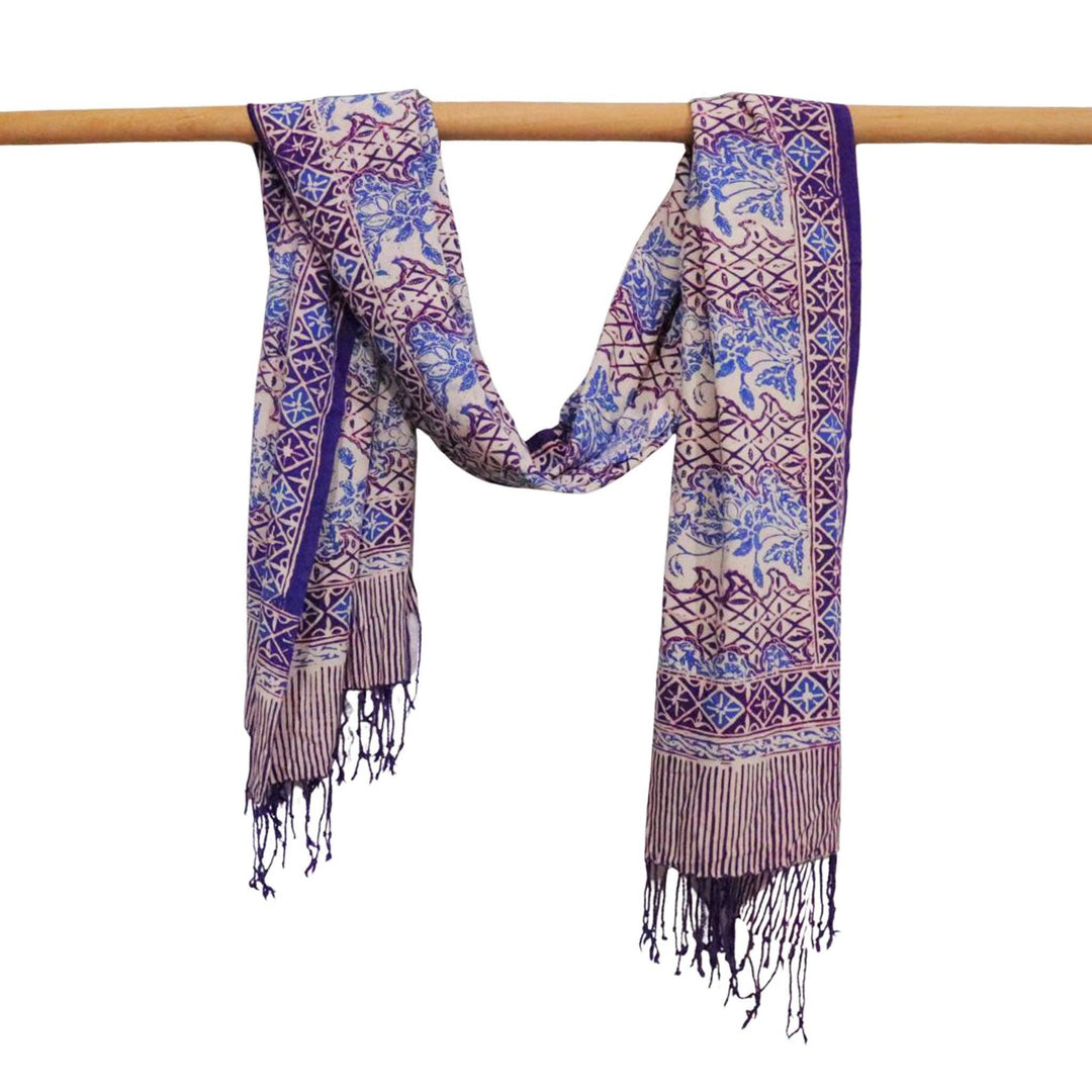 Handmade Batik Scarf - soft Cotton - Vines in Navy Blue - Meadow Collectivescarf
