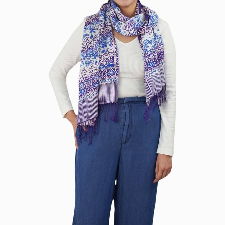 Handmade Batik Scarf - soft Cotton - Vines in Navy Blue - Meadow Collectivescarf