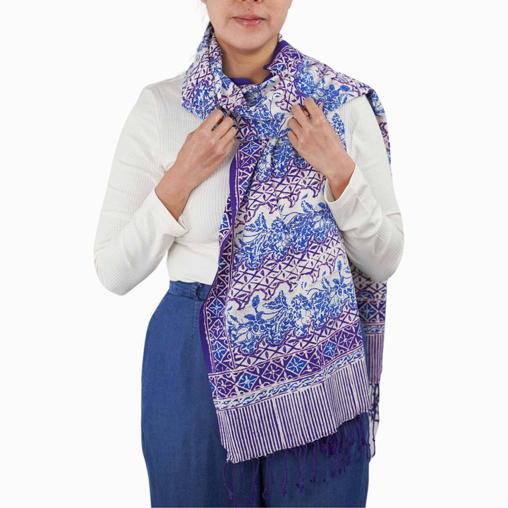 Handmade Batik Scarf - soft Cotton - Vines in Navy Blue - Meadow Collectivescarf