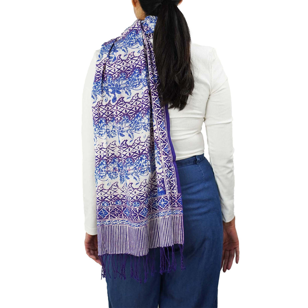 Handmade Batik Scarf - soft Cotton - Vines in Navy Blue - Meadow Collectivescarf