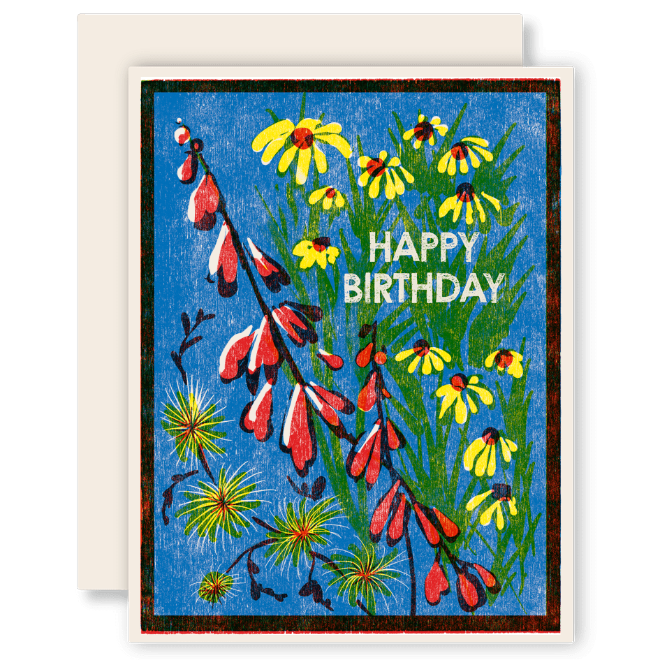 Happy Birthday (Blue Sky Wildflowers) Letterpress Card - Meadow Collectivebirthday card