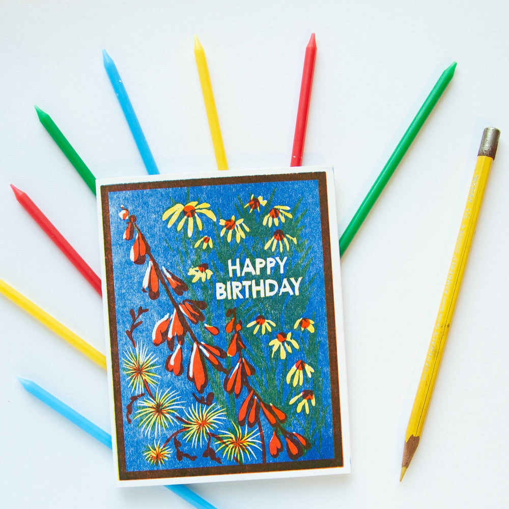 Happy Birthday (Blue Sky Wildflowers) Letterpress Card - Meadow Collectivebirthday card
