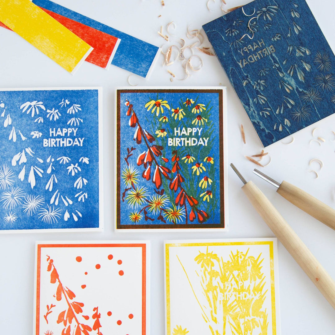 Happy Birthday (Blue Sky Wildflowers) Letterpress Card - Meadow Collectivebirthday card