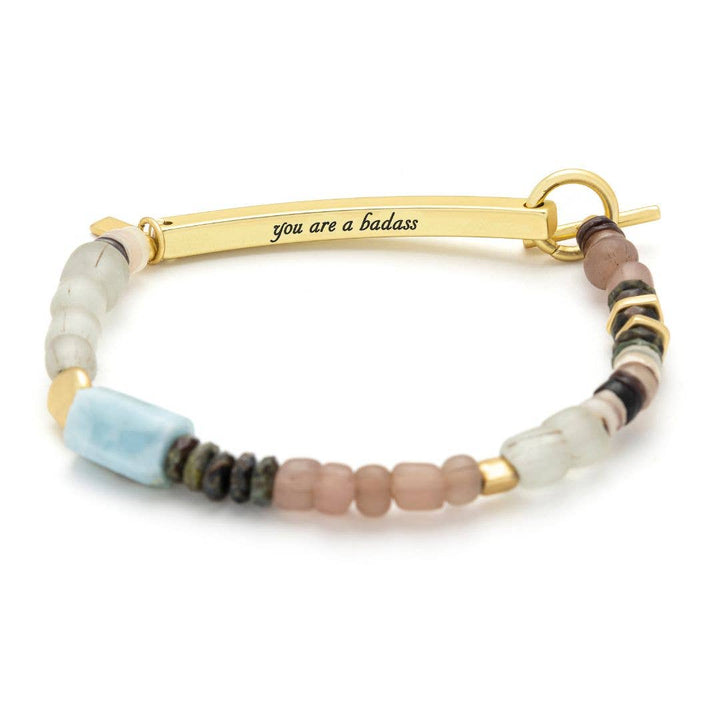 Hidden Message Bracelet - Badass/Larimar/Gold - Meadow Collectivebracelet