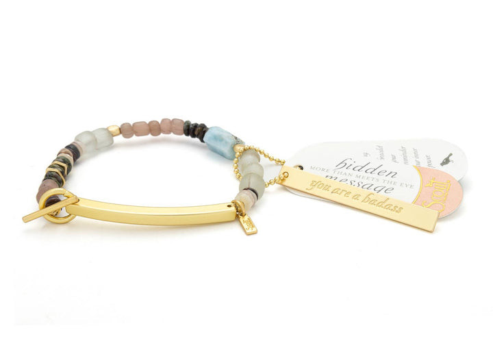 Hidden Message Bracelet - Badass/Larimar/Gold - Meadow Collectivebracelet
