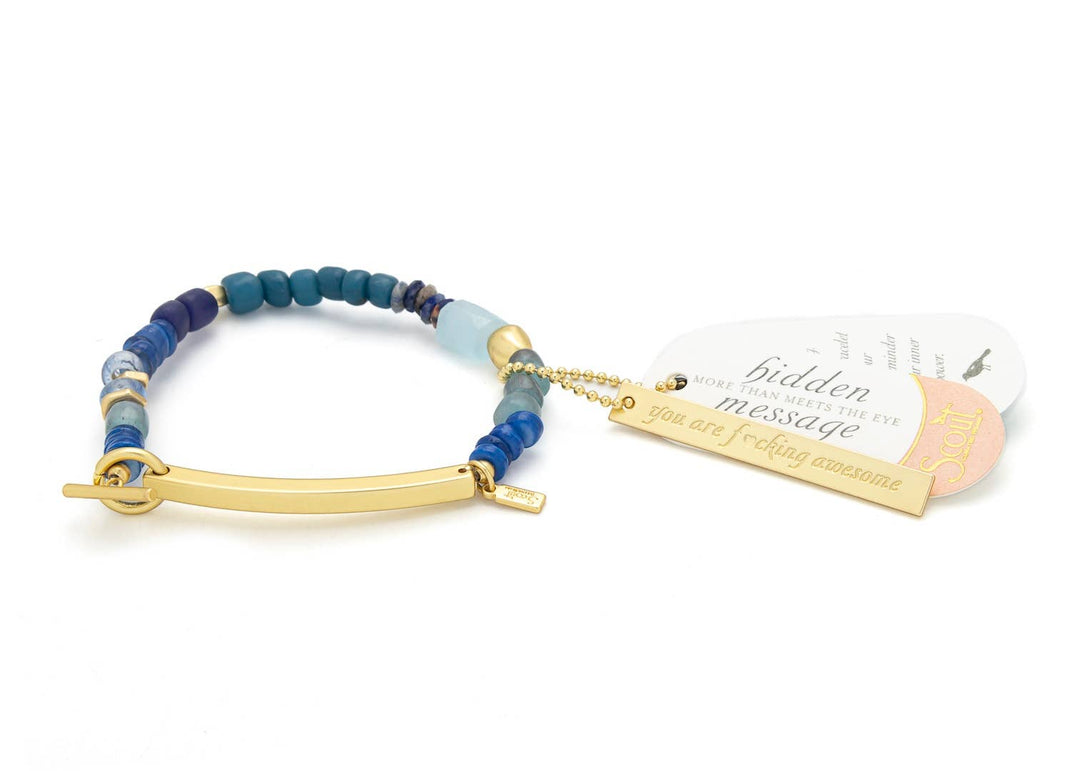 Hidden Message Bracelet - F♥cking Awesome/Aquamarine/Gold - Meadow Collectivebracelet