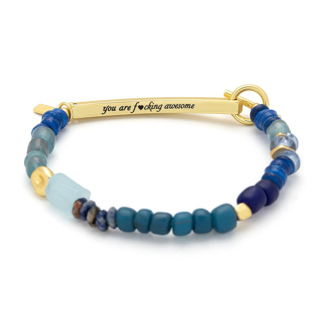 Hidden Message Bracelet - F♥cking Awesome/Aquamarine/Gold - Meadow Collectivebracelet