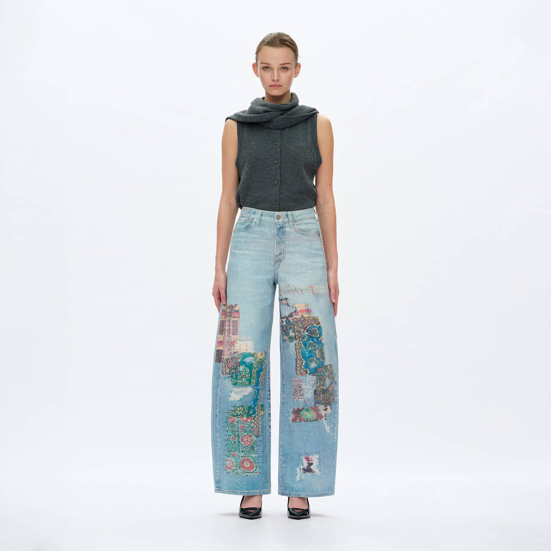 HIGH RISE BARREL DENIM JEANS(COOL TRANSFER PRINT) - Meadow Collectivedenim jeans