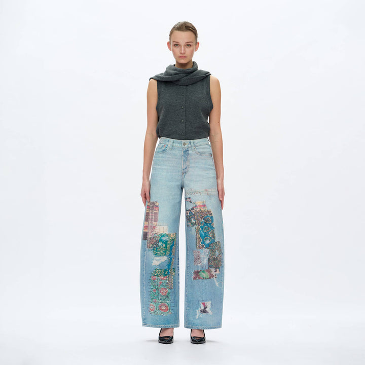 HIGH RISE BARREL DENIM JEANS(COOL TRANSFER PRINT) - Meadow Collectivedenim jeans
