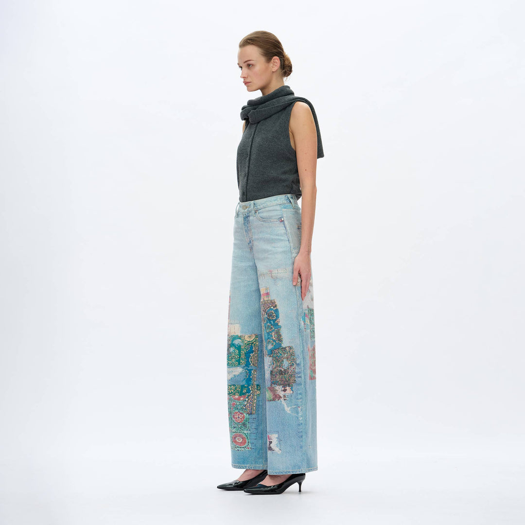HIGH RISE BARREL DENIM JEANS(COOL TRANSFER PRINT) - Meadow Collectivedenim jeans
