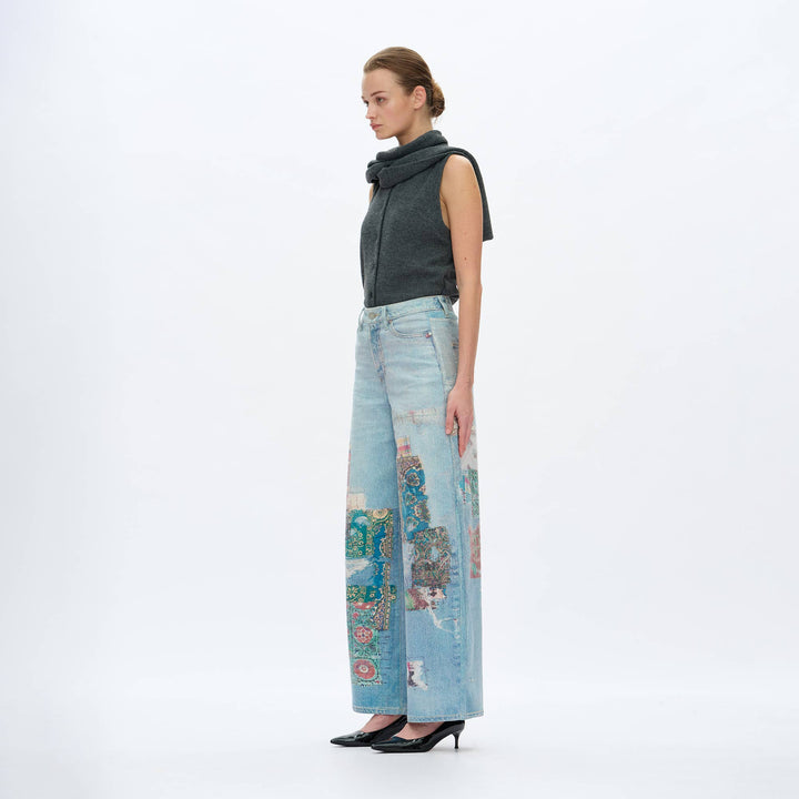 HIGH RISE BARREL DENIM JEANS(COOL TRANSFER PRINT) - Meadow Collectivedenim jeans