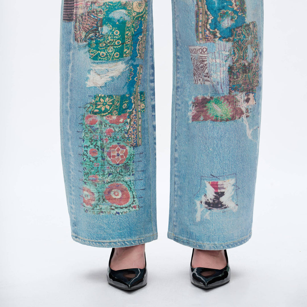 HIGH RISE BARREL DENIM JEANS(COOL TRANSFER PRINT) - Meadow Collectivedenim jeans