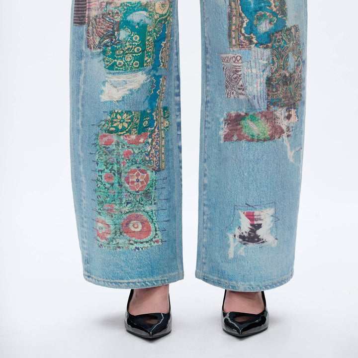 HIGH RISE BARREL DENIM JEANS(COOL TRANSFER PRINT) - Meadow Collectivedenim jeans