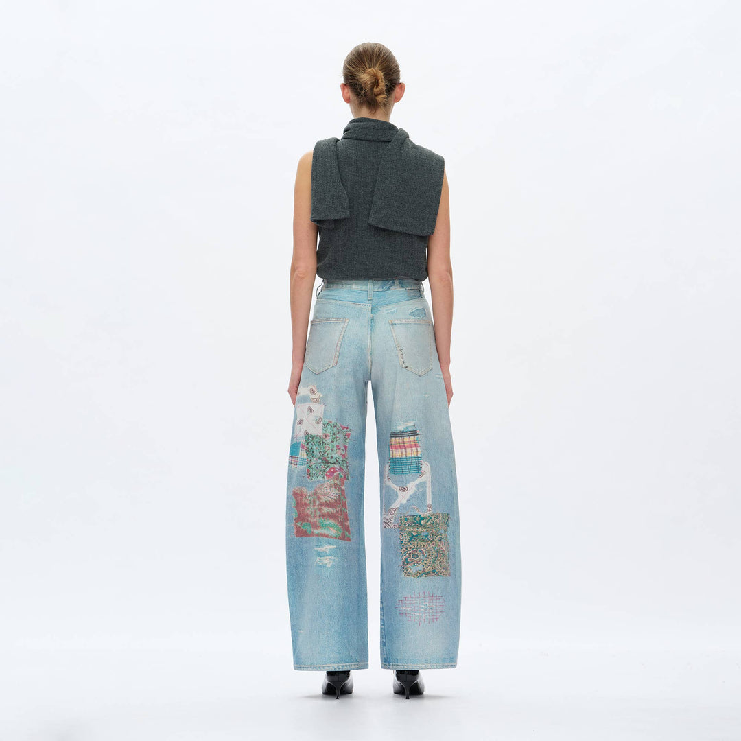 HIGH RISE BARREL DENIM JEANS(COOL TRANSFER PRINT) - Meadow Collectivedenim jeans